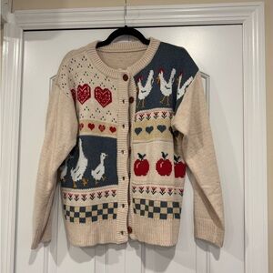 Charming Farmhouse Cardigan Sweater - Cream and Blue